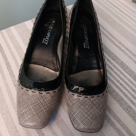 Roberto Capucci Firenze (7.5B) Woman's Small Block Heels Gray/Black ITALY‎ - Picture 1 of 9